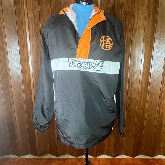 Dragon Ball Z Mens Oranage Gray Hoodie Windbreaker Jacket Size Large - Picture 1 of 5